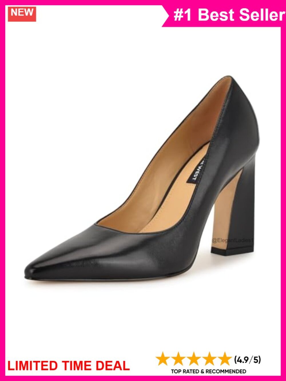 Nine West Tamant Pump Pointed Toe Block Heel Slip-On Leather Formal
